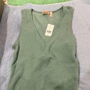 Ribbed V-Neck Tank Top in Sage Green